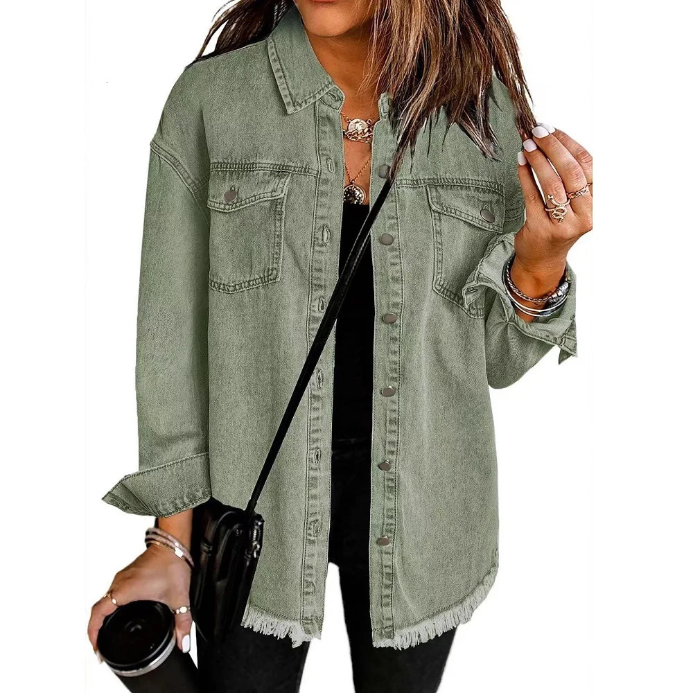 Washed Denim Jacket Women Autumn Tassel Lapel Jeans Female Casual Loose Long Sleeve Single Breasted Outerwear Shirts Coat 251231