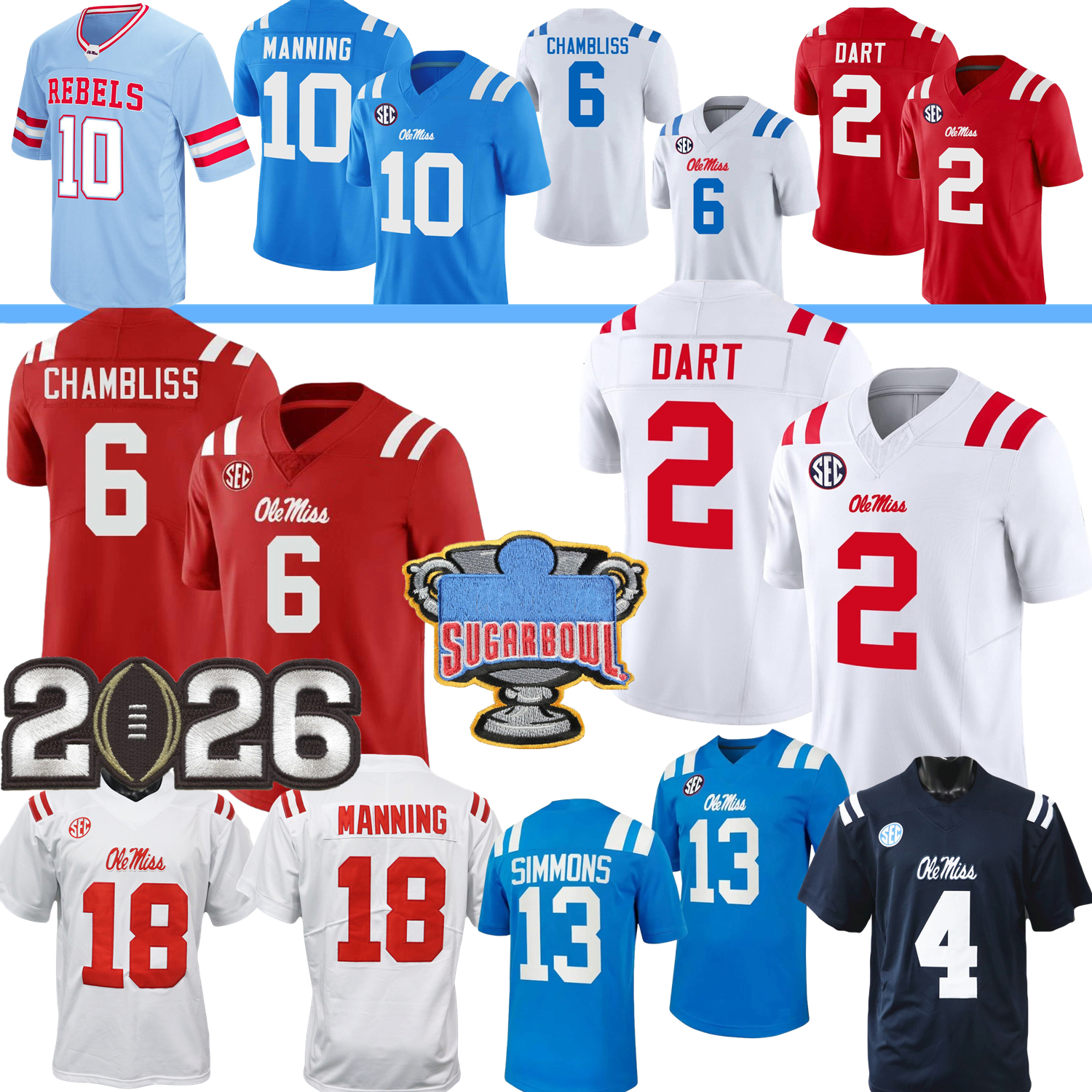 2026 Patch Ole Miss Rebels College Football Jersey Luke Hasz Austin Simmons Suntarine Perkins Jaxson Dart Kewan Lacy Wallace III Odom Metcalf Braxton Corral Diggs