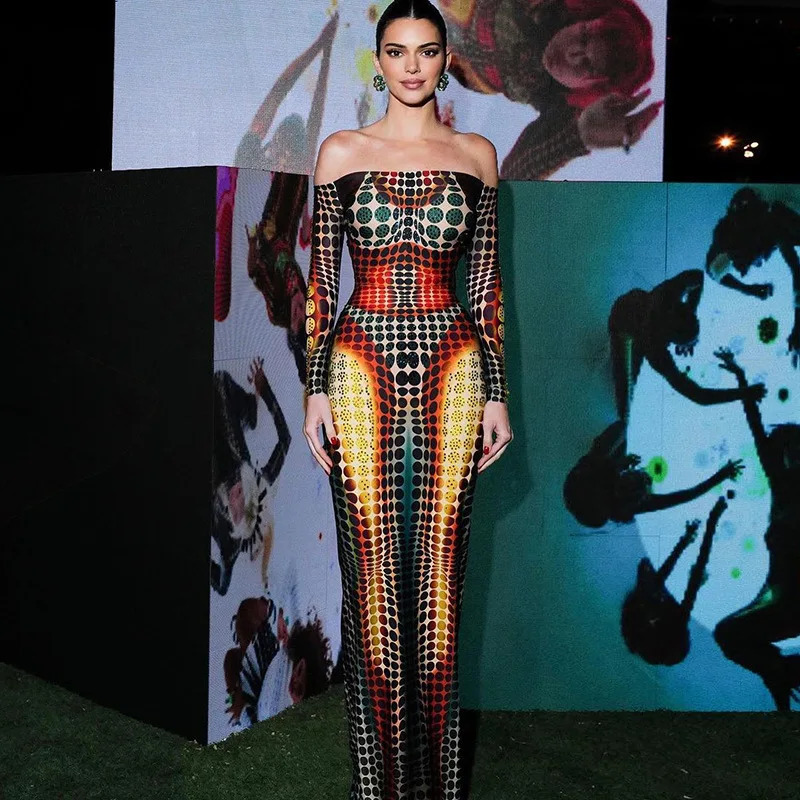 Hugcitar Sexy Y2K Clothes Tie Dye Print Long Sleeve Backless Tube Bodycon Maxi Dresses For Women Club Party Streetwear Outfits 251231