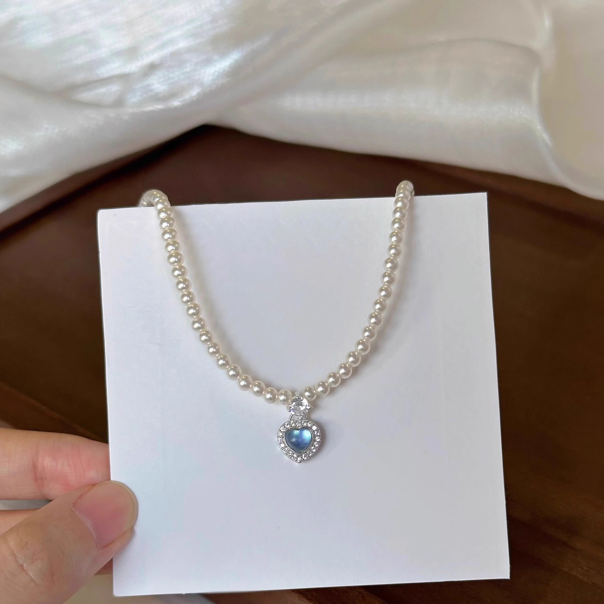 S925 Sterling Silver Natural Aquamarine Heart Necklace for Women - Luxury, Niche Accessories, Pearl Jewelry - High-End Feel