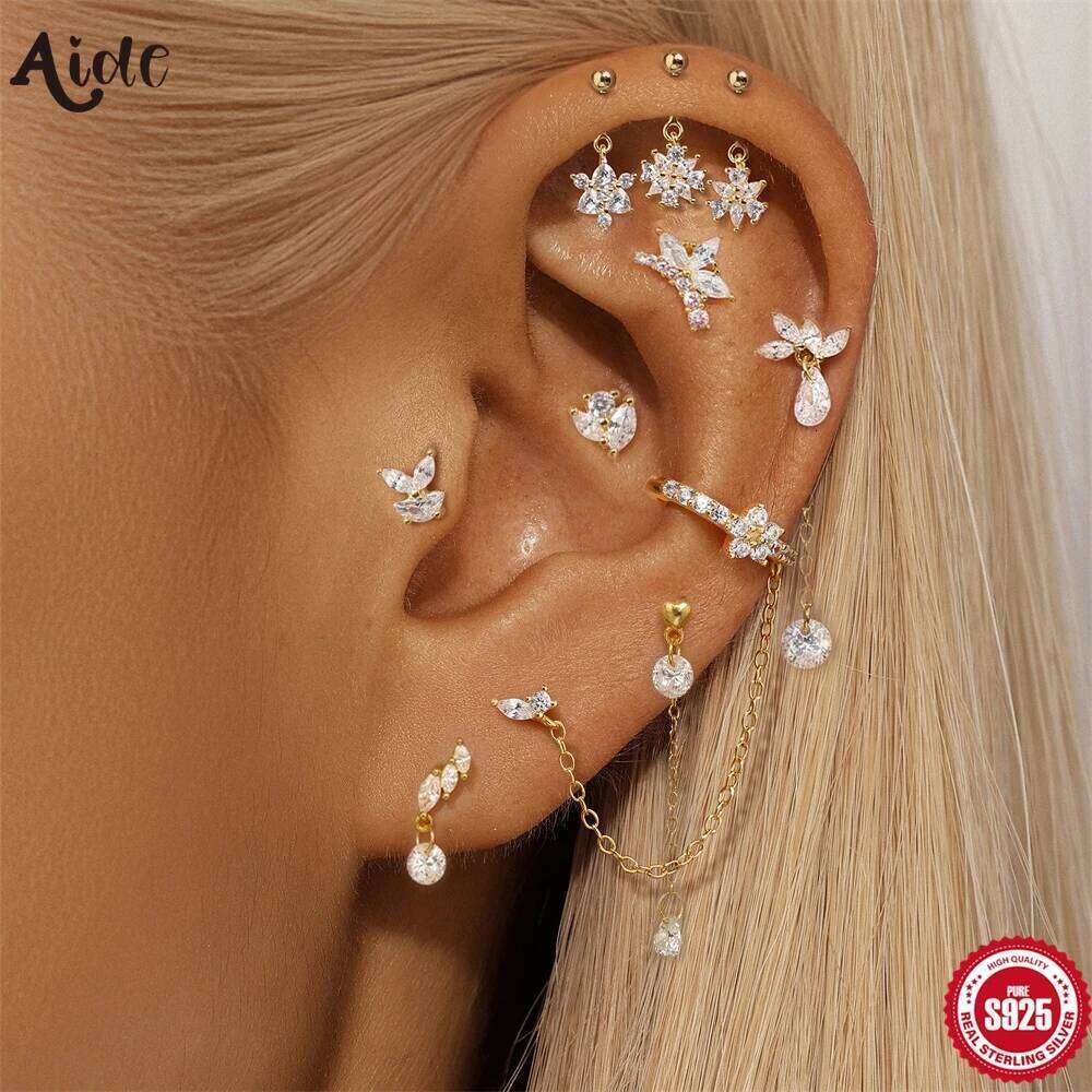 Aide 1piece Plata 925 Sterling Silver Zircon Screw Back Earring For Women Bone Piercing DIY Ear Stud Jewelry