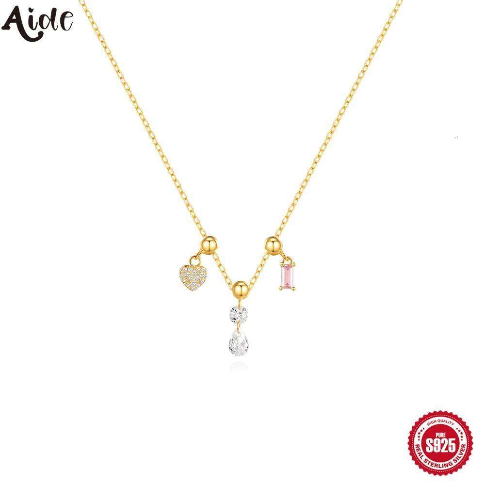 Aide 925 Sterling Silver Heart Pink Zircon Charms Pendant Necklace for Women Adjustable Chains Clavicle New Year Party Jewelry