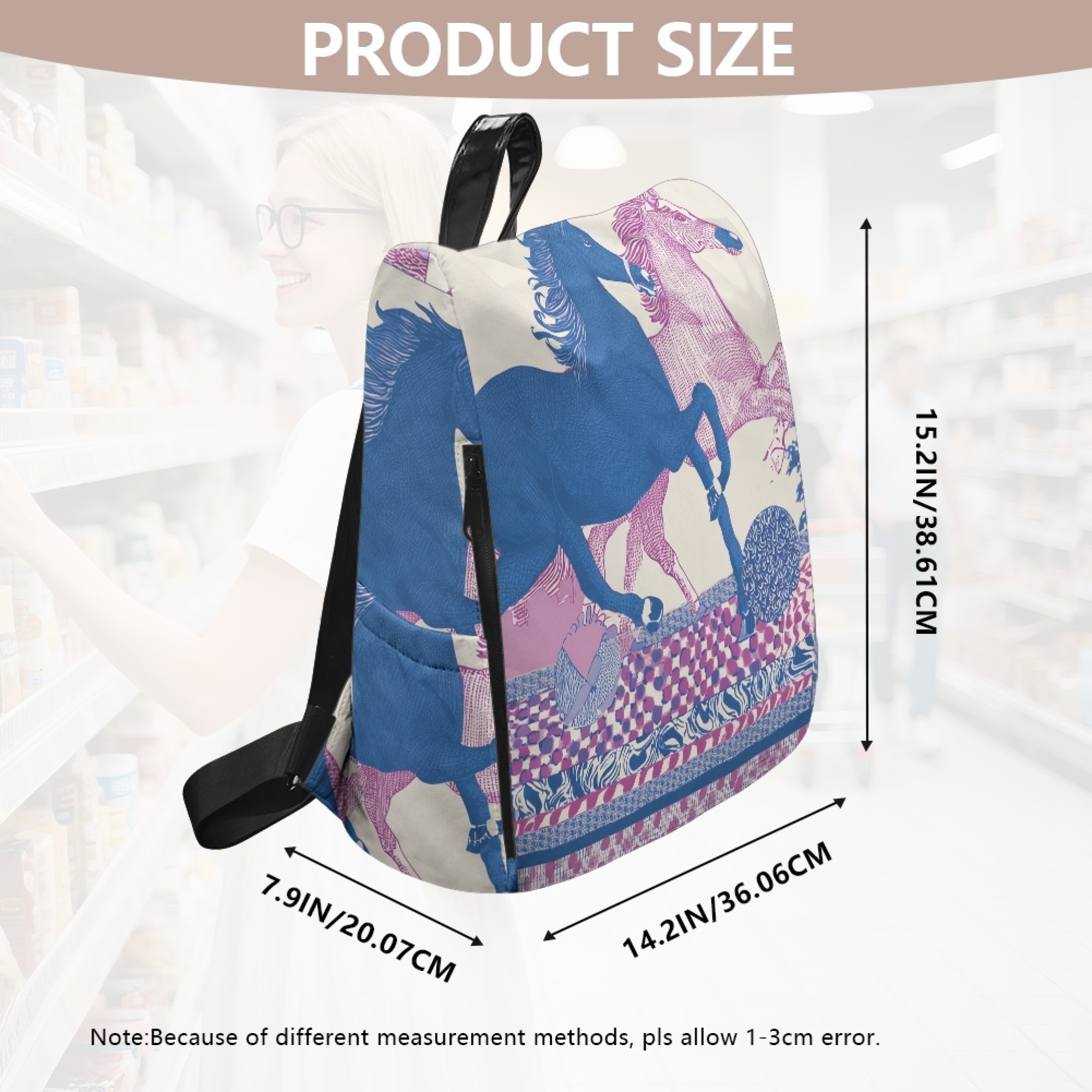 Custom H Designer Fashion Anti Theft Backpack Luxury Horse Pattern Unisex Full Print Backpack Laptop Bag Travel Bag H26