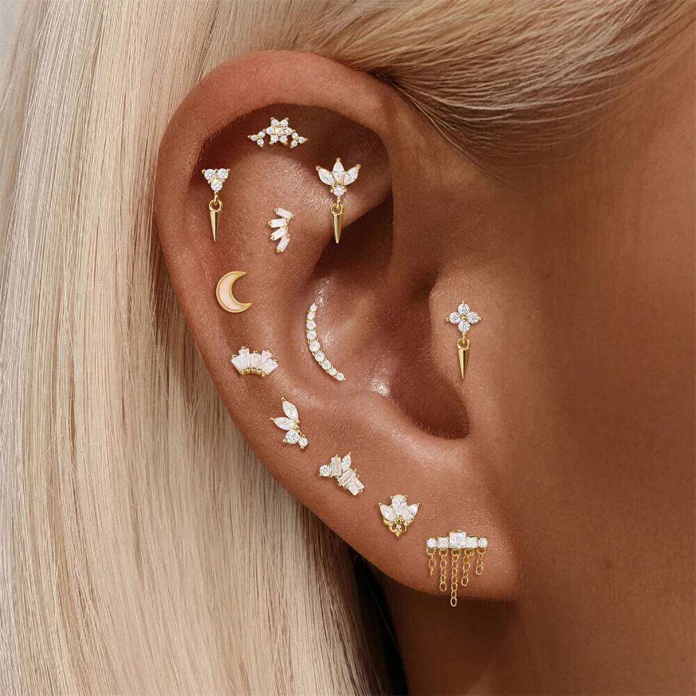 Aide 925 Sterling Silver Single Small Tassels Rivet Stude Earring Flat Thread Ear Bone Studs Body Piercing Fine Jewelry