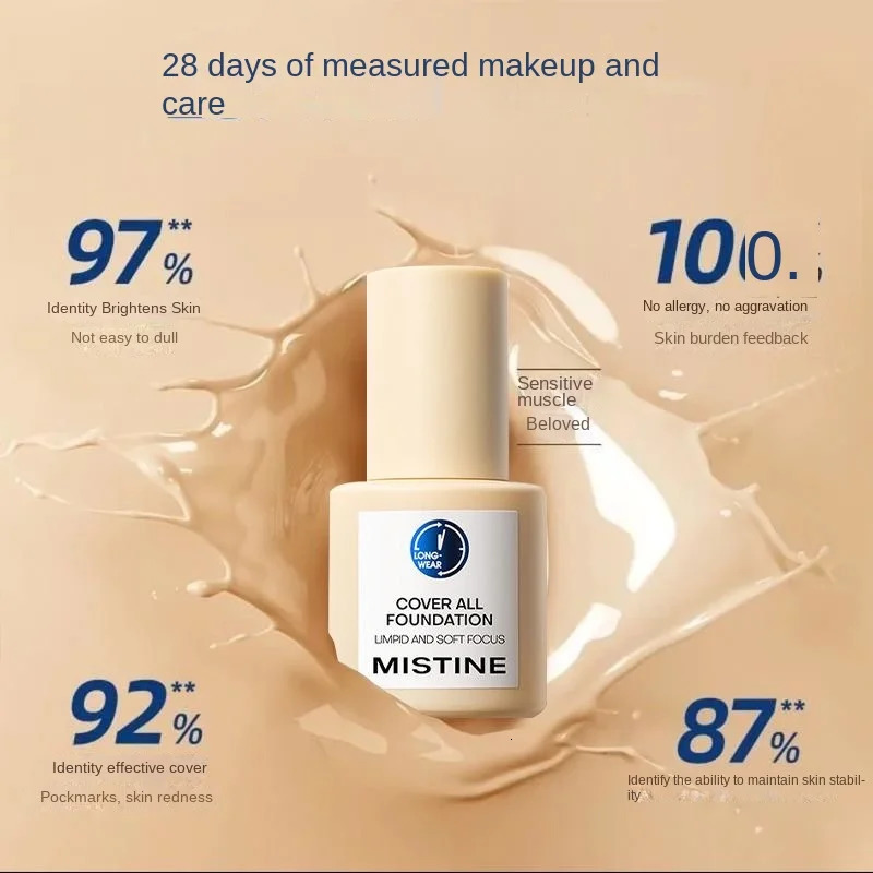 Mistine Liquid Oil-Free Foundation Makeup Base Long Wear Liquid Foundation Vegan Mineral Full Coverage Matte Finish For Face 251230