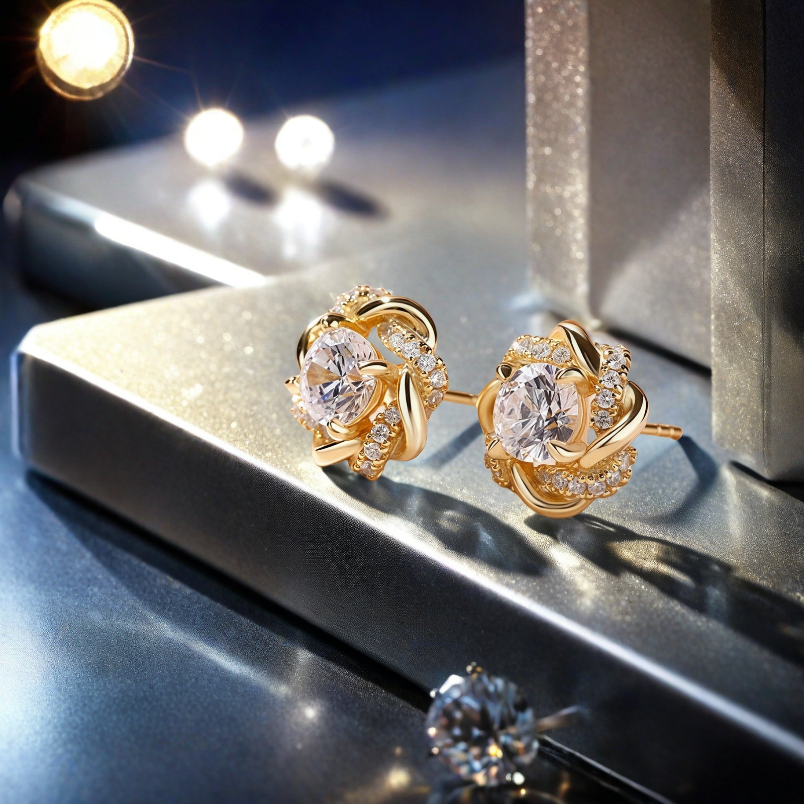 Charm Flower Stud Earrings 18K Gold Plated S925 Needle Women Girls Jewelry Gift