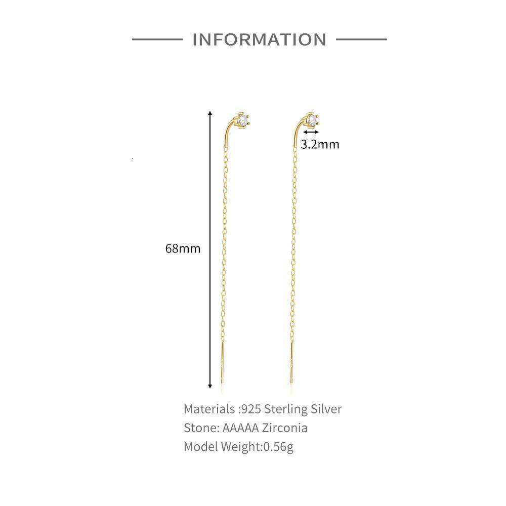 Aide 925 Sterling Silver Long Tassels Chain Black Zircon Piercing Stud Earring For Women Luxury Gold Pendientes Dangling Jewelry