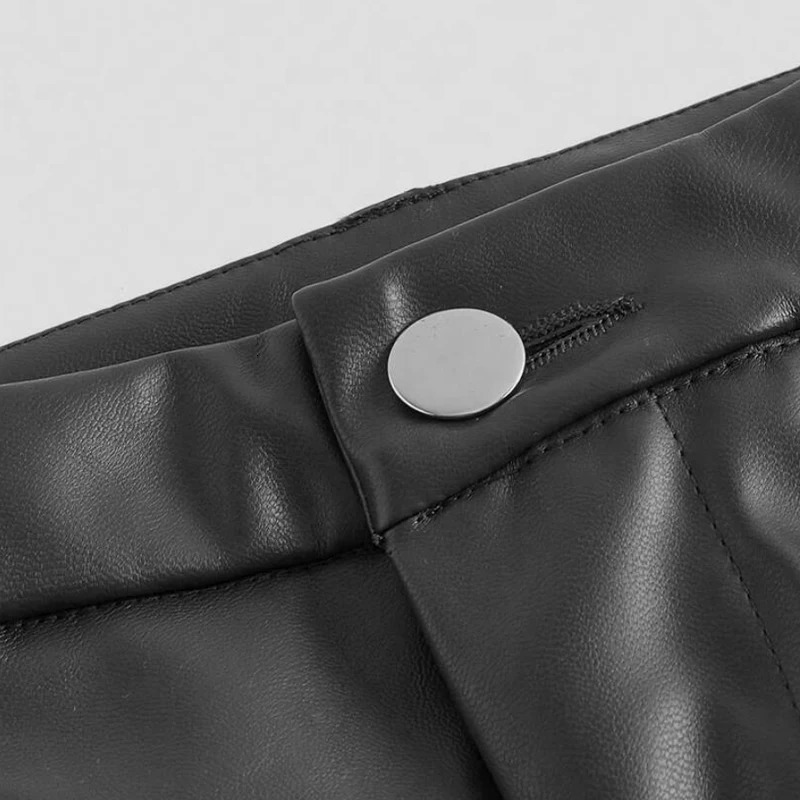 Womens casual elegant vacation solid color directional PU highend synthetic leather European and American pants 251231