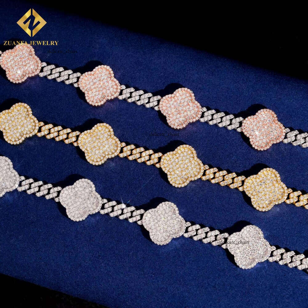 Luxury Jewelry Vvs Moissanite 925 Sterling Silver Rose Gold Plated Lucky Clover Four-Leaf Flower Fashion Bracelet