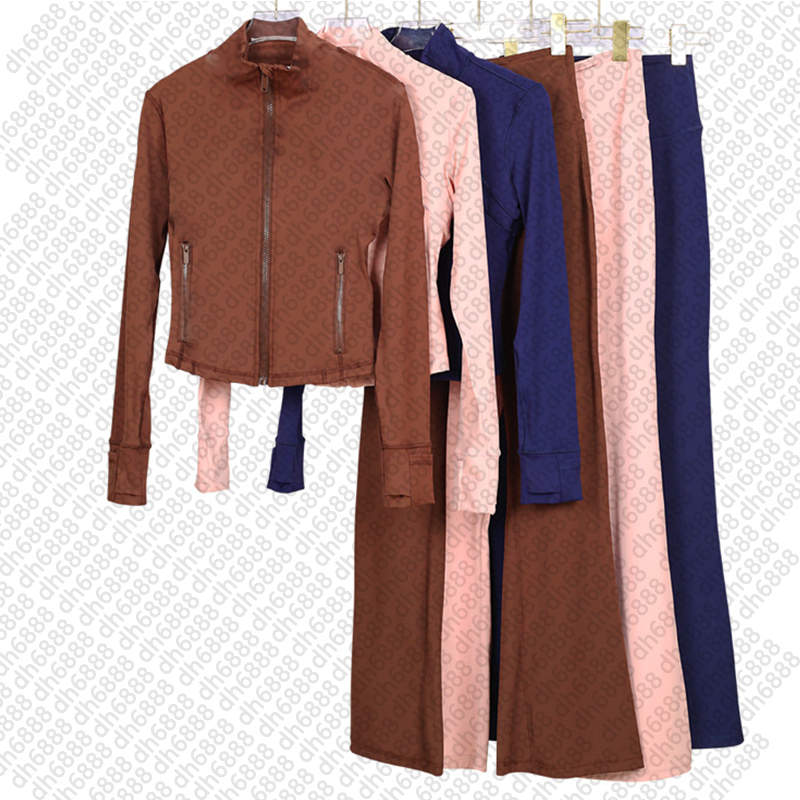 Women Yoga Flared trousers + cropped jacket ensemble Speed Up Fitness sets High Waist Sports Jackets Zip Up Coat Elastic Sportswear Outfits Pants Tracksuits