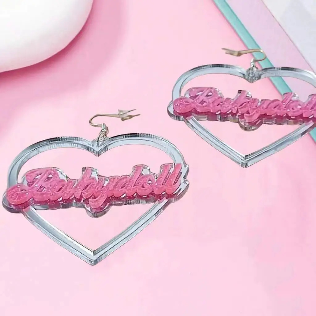 Hollow Heart Bling Letter Decor Dangle Earrings Elegant Style Acrylic Jewelry Trendy Valentines Day Gift 251230