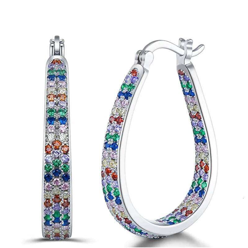 Huitan New Colorful CZ Hoop Fashion Luxury Women's Earrings Daily Wear Lovely Accessories Statement Jewelry Drop Ship