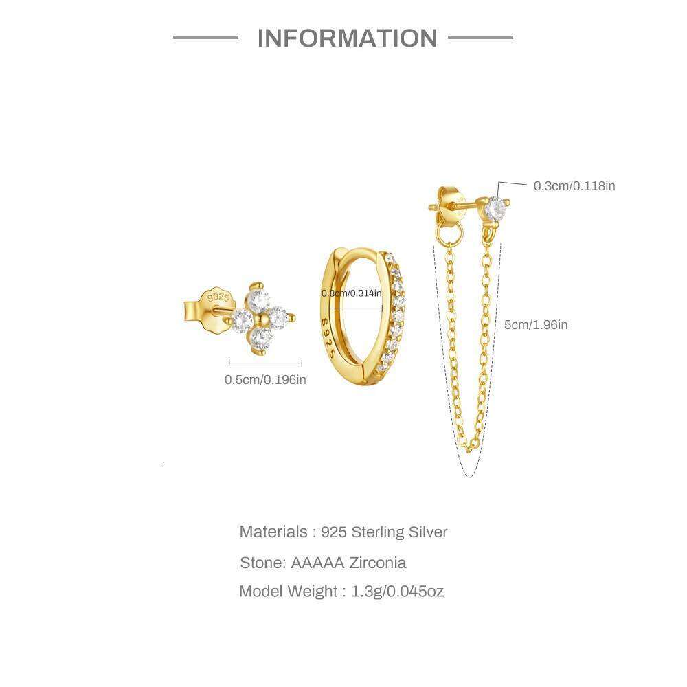 Aide 925 Sterling Silver 3pcs Chians Stud Earrings Fashion Zircon Crystal For Women Girls New Year Gift Fine Jewelry Set