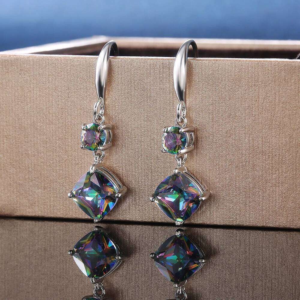 Huitan Multicolor Cubic Zirconia Women Drop Earrings Graceful Accessories for Evening Party Female Christmas Gift Luxury Jewelry