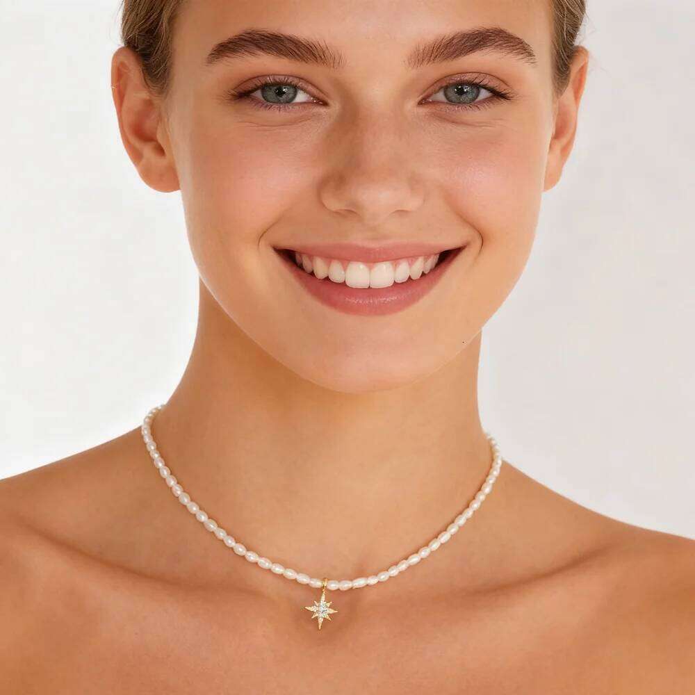 Aide Rice Pearl Necklace Silver 925 Oringinal Jewelry Star Palm Snake Zircon Pendant Necklaces For Women New Year Elegant Gift