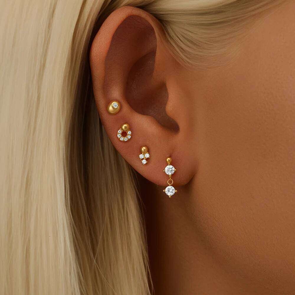 Aide 925 Sterling Silver 4pcs Zircon Stud Earrings Set for Women DIY Handmake Piercing Cartilage Women's Ear Studs Jewelry