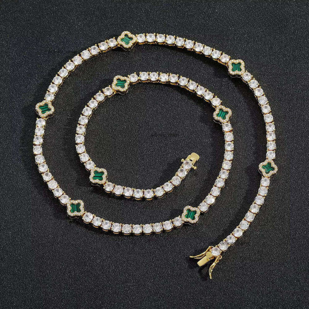 VVS Moissanite BES 4mm Chain Flower Bracelet Gold Plated Iced Straight Pull Tennis Necklace Women's Fashion Hip Hop Jewelry