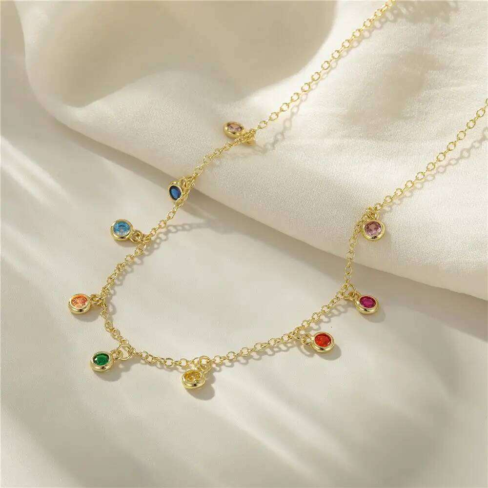 Aide 925 Sterling Silver French Elegant Round Fine Versatile Colors Zirconium Women's Necklace Exquisite Choker Chains Jewelry