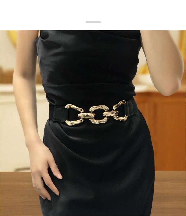 Geometric Chain Women, Decorative Accessory for Woolen Coats, Sweaters, Suits, Dresses, Wide Black Waist Belt