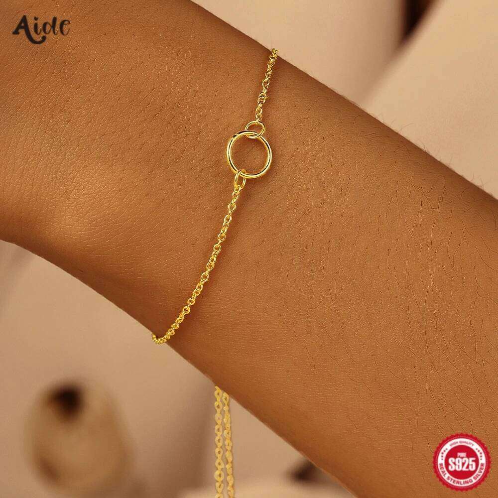 Aide 925 Sterling Silver Geometric Circle Pull Out Adjustable Chain Bracelet For Women High Quality Elegant K Gold Fine Jewelry