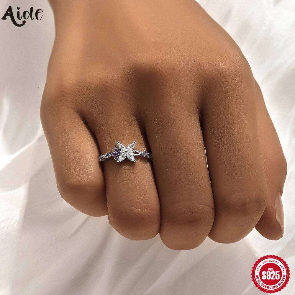 Aide 925 Sterling Silver Sparkling Butterfly Colors Shiny Zircon Rings For Women Girls Bride Fine Jewelry Birthday Party Gifts