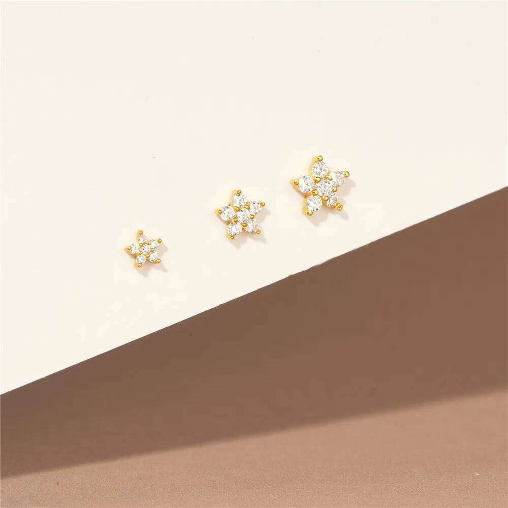 Aide 925 Sterling Silver 3pcs Set 4/5/6mm Flower Shaped Inlaid Zircon Piercing Stud Earrings For Women Bohemian Elegant Jewelry