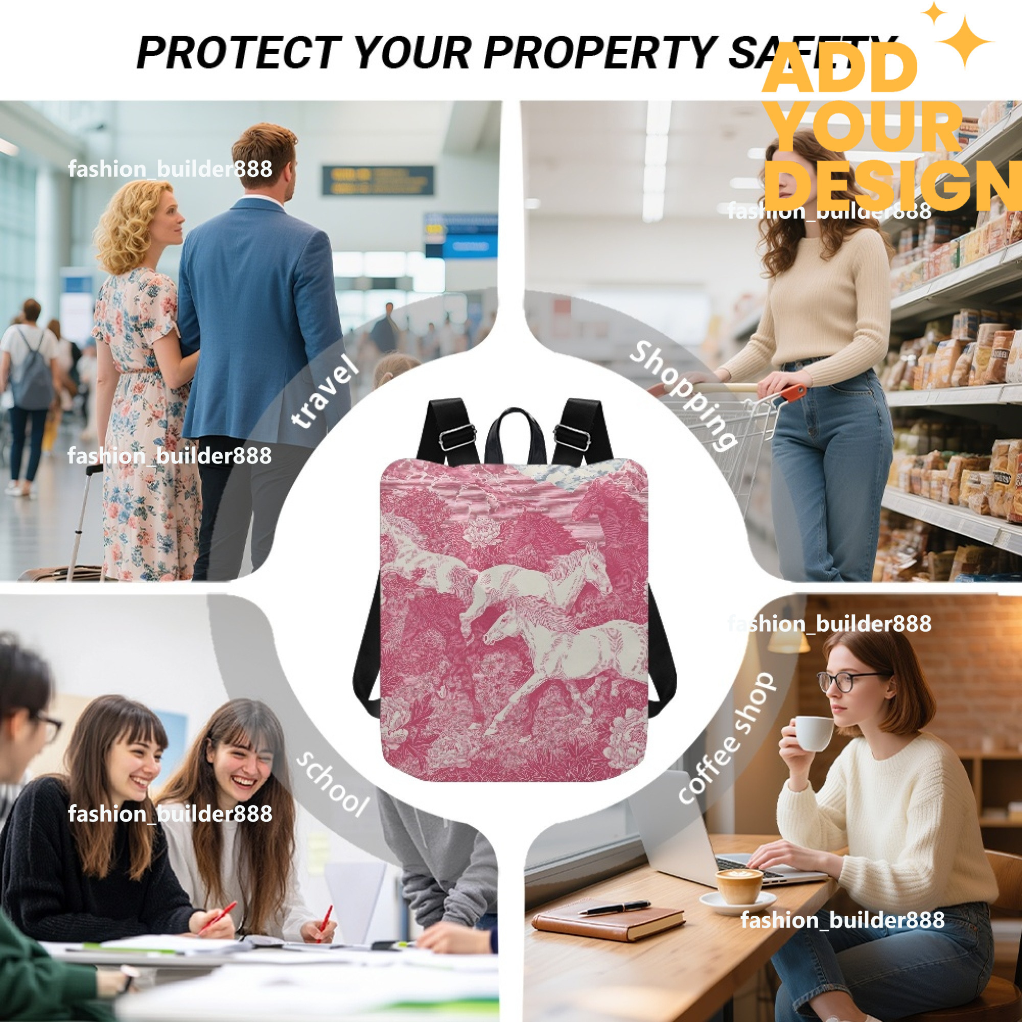 Custom H Designer Fashion Anti Theft Backpack Luxury Horse Pattern Unisex Full Print Backpack Laptop Bag Travel Bag H37