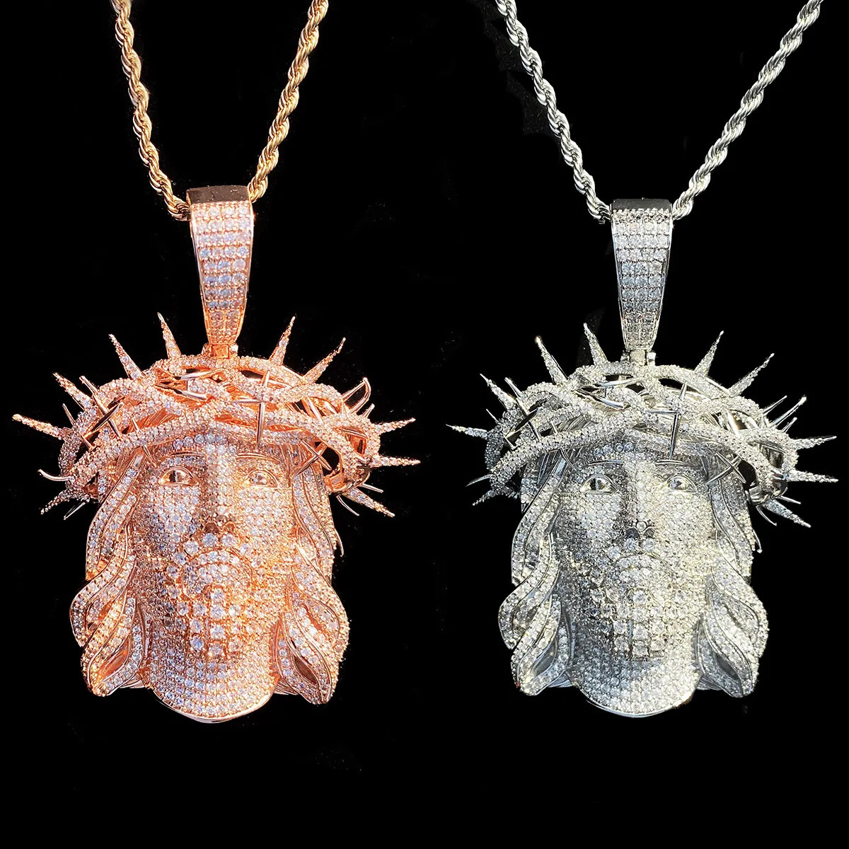 Aokaishen Iced Out Ratten Jesus Necklace Pendant for Men Prong Setting Cubic Zirocnia Hip Hop Jewelry 251230
