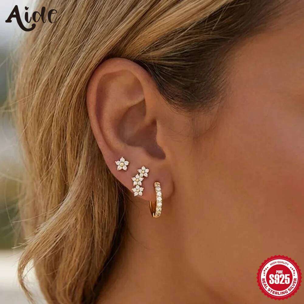 Aide 925 Sterling Silver 3pcs Flower Zircon For Women Jewelry HandMakings Findings DIY Star Earrings Set pendientes