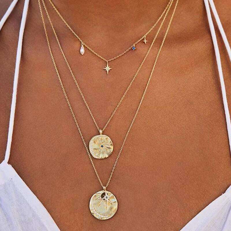 Aide 925 Sterling Silver Unique Safety Pin Brooch Charm Necklace For Women Colored Zircon Moon Star Pendant Choker Party Jewelry