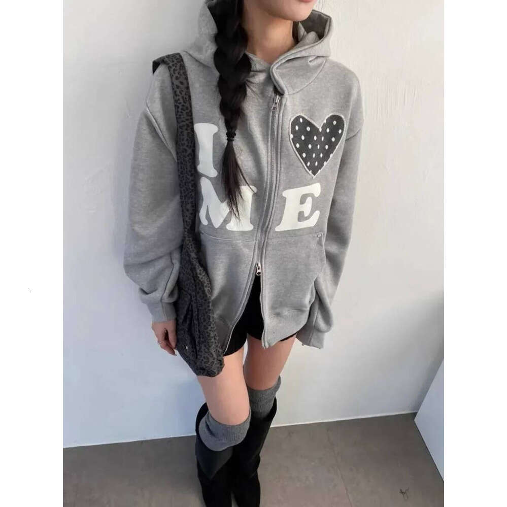 Zhehan Korean Style Retro Fashion Letter Patch Oversized Women's Double Zipper Hoodie Y2K New Harajuku Gothic Casual Joker Sweatshirt