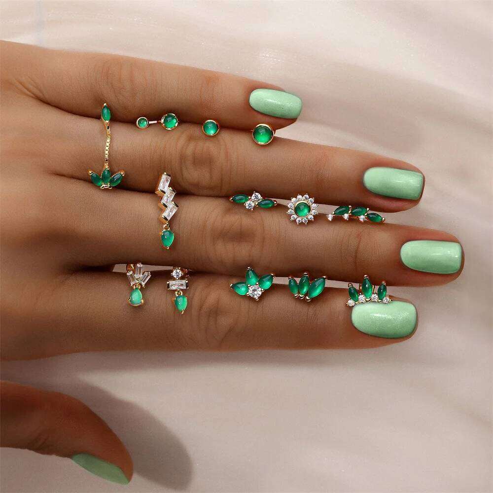 Aide 1Piece 925 Sterling Silver Green Chalcedony Piercing Earrings For Women Mix And Match Zircon Ear Stud Jewelry Pendientes