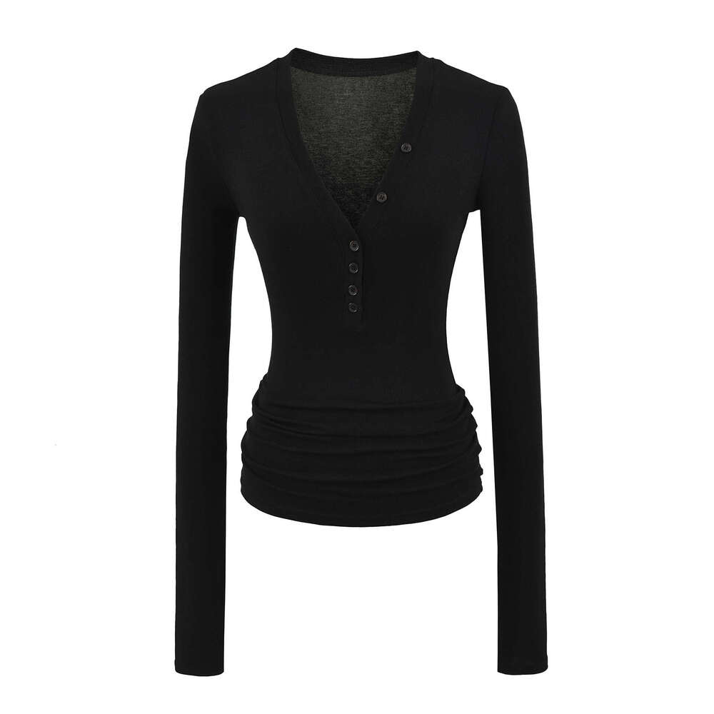 2026 Autumn New Tencel V-Neck Button Tight Long Sleeve T-Shirt for Women, Stretchy Slim Fit Thin Base Shirt Top
