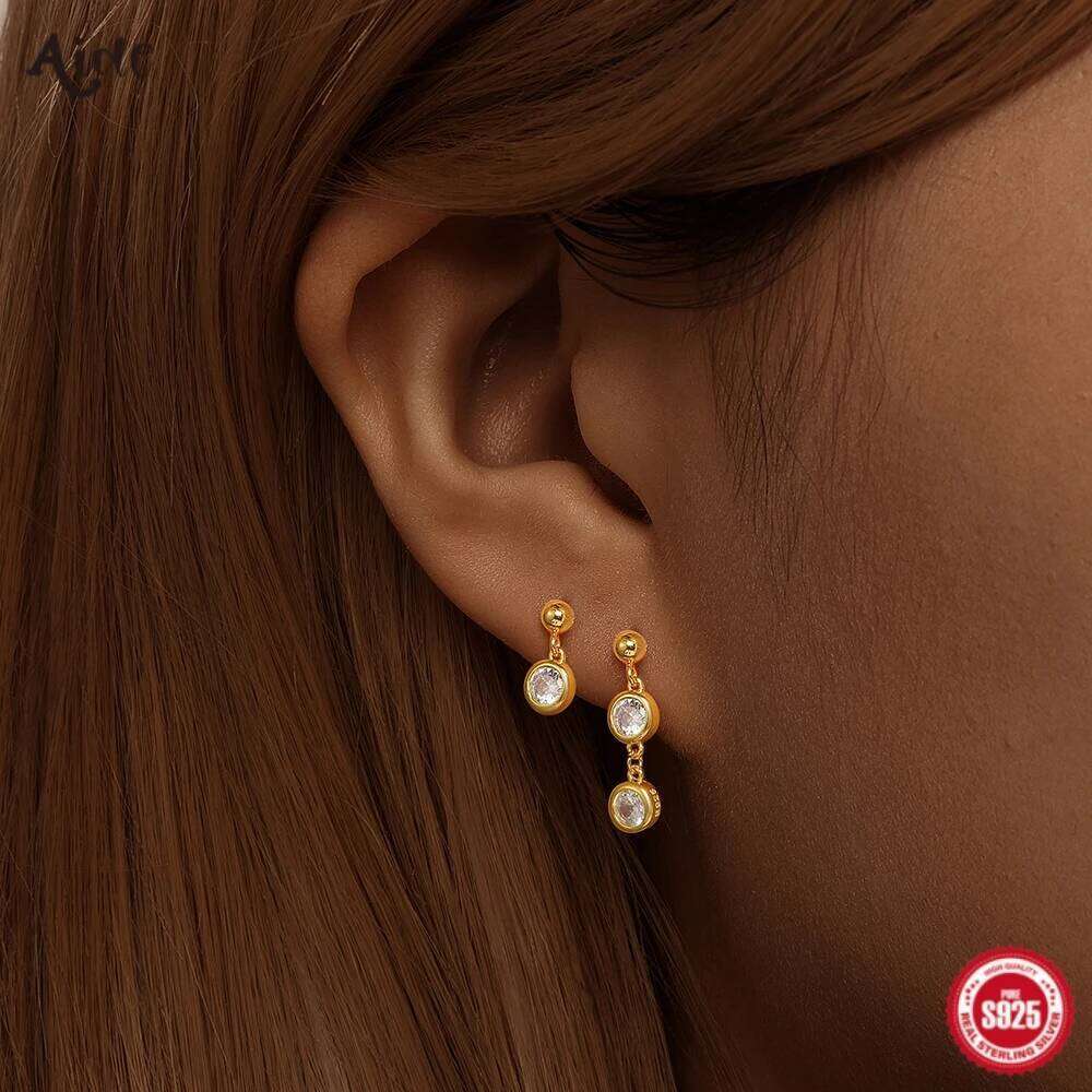 Aide 925 Sterling Silver Asymmetrical Zircon Pendientes Piercing Stud Earrings For Women 18K Gold Simple Elegant Jewelry Gift