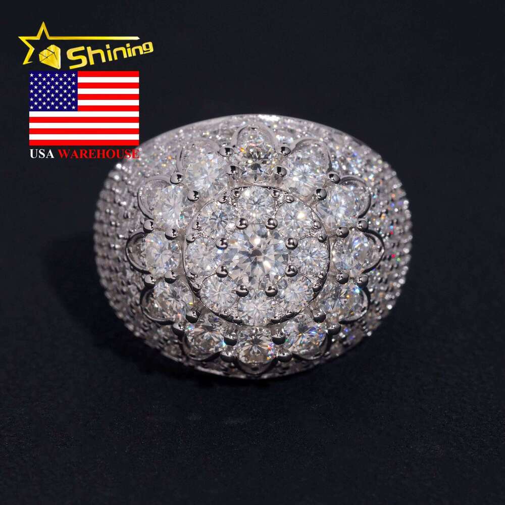 USA Local Stock Shipping Luxury Hot Selling Men's 925 Silver VVS Moissanite Iced Out Ring GRA Certificated