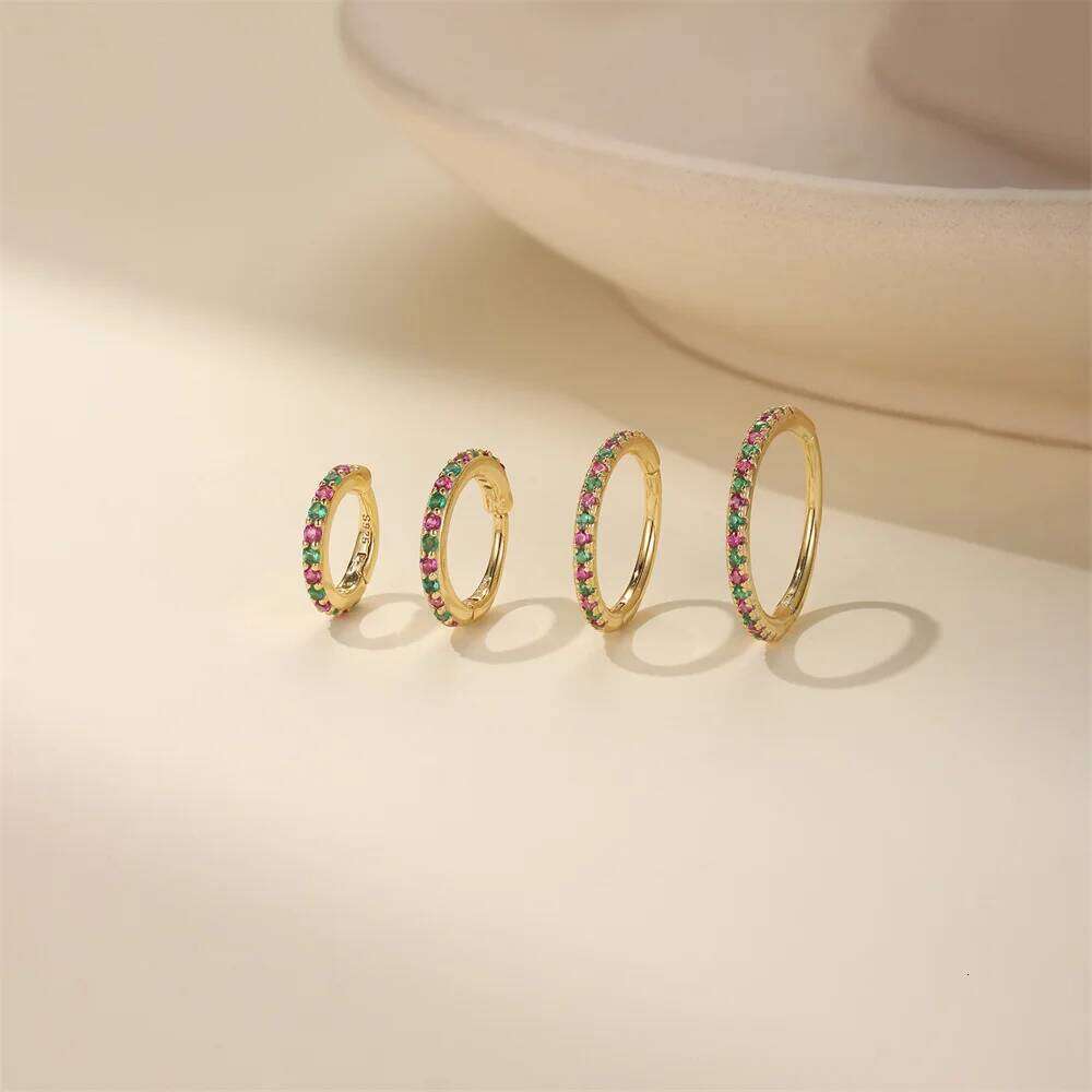 Aide S925 Sterling Silver Single Colorful Row Zircon Hoop Earrings 6/8/10/12mm Versatile Fashion Cartilage Hoops for Women Jewel