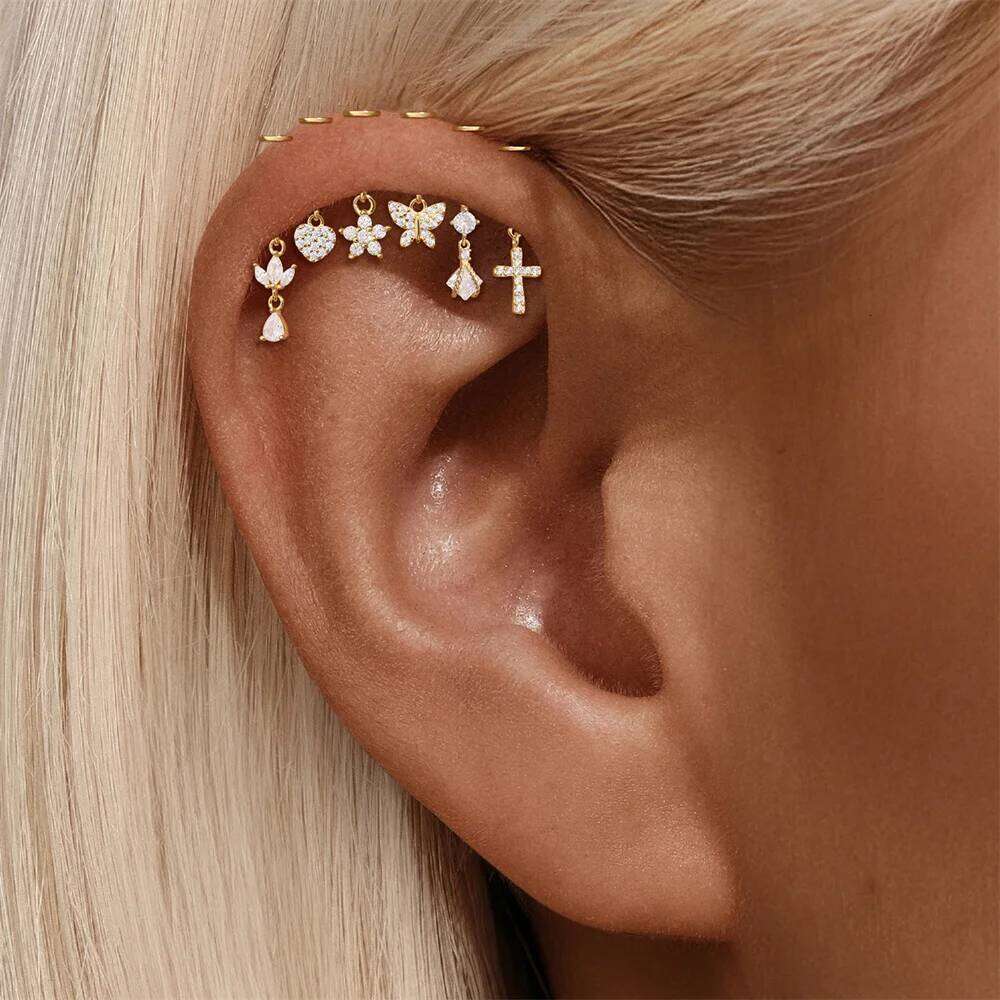 Aide 925 Sterling Silver Zircon Flower Button Body Jewelry Decoration Internally Threaded Navel Piercing Earrings Jewel