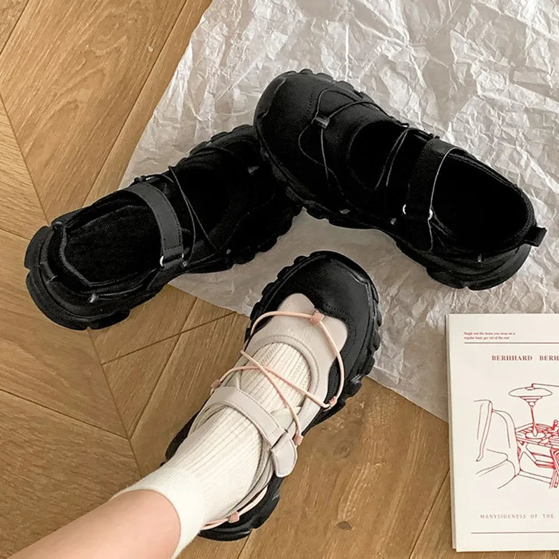 Comemore Retro Ballet Style Sneakers Shallow Mouth Thick Sole Single Shoe for Women Spring Autumn Casual Sport Mary Jane Shoes 251230