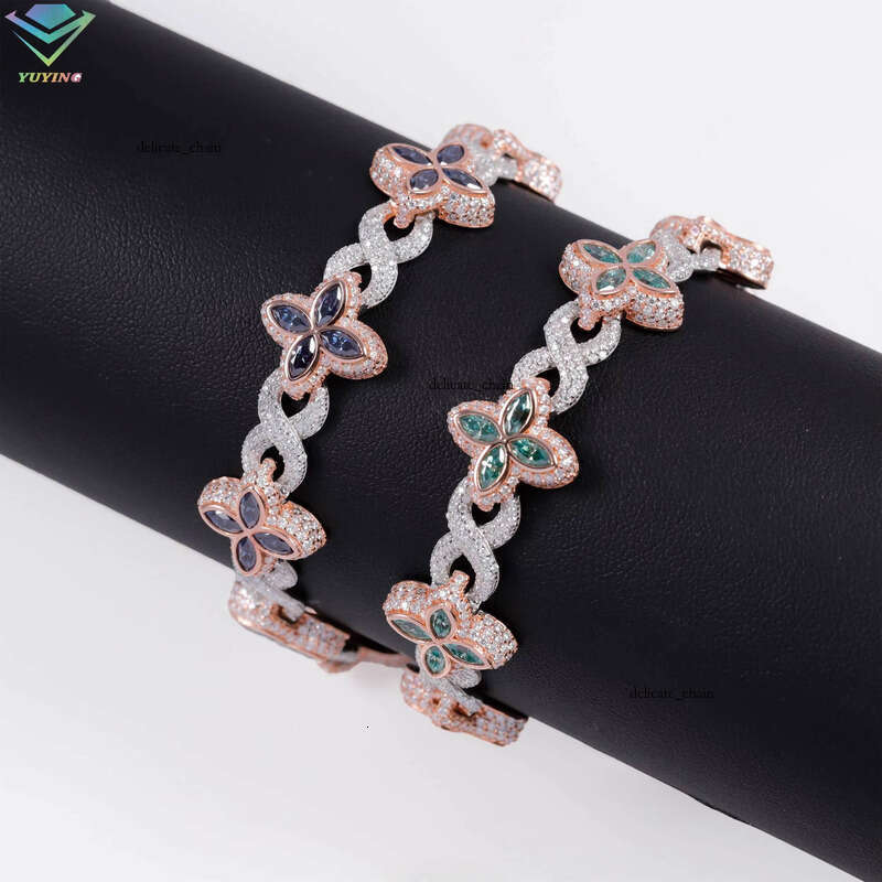 Yuying Fashion Two-tone Flower Pass VVS Moissanite Test 925 Silver Four-leaf Clover Infinity Bracelet Unisex Jewelry