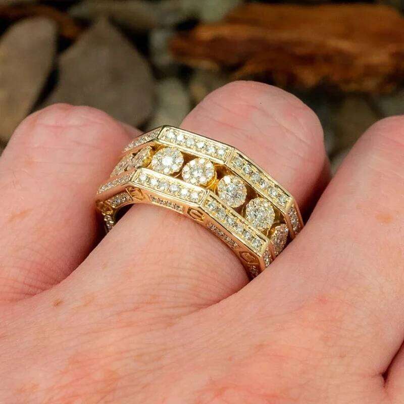 Huitan Geometric Octagon for Women Full Bling Iced Out CZ Wedding Rings Luxury Gold Color Engagement Party Trendy Jewelry