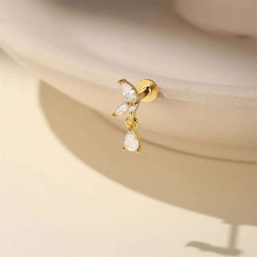 Aide S925 Sterling Silver Zircon Flat Spiral Piercing Earring Tassel Chain Dangle Cartilage Earrings for Women Fashion Jewelry