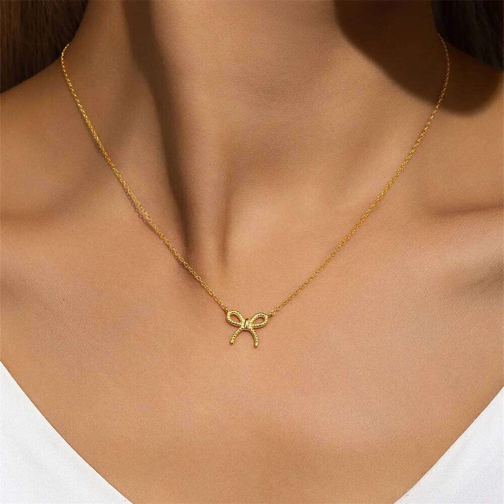 Aide 925 Sterling Silver Delicate Gold Color Bowknot Pendant Necklaces For Women Unique Design Fine Handmade Jewelry Gifts