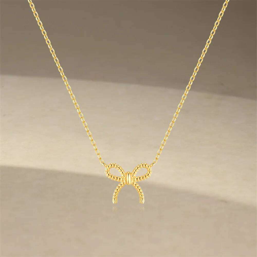 Aide 925 Sterling Silver Delicate Gold Color Bowknot Pendant Necklaces For Women Unique Design Fine Handmade Jewelry Gifts