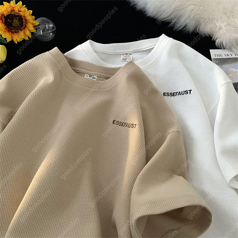 Designer T-shirt Mens Waffle Short Sleeve Summer Trendy Brand Round Neck Half Sleeve Top Mens Loose Casual Five Sleeve T-shirt