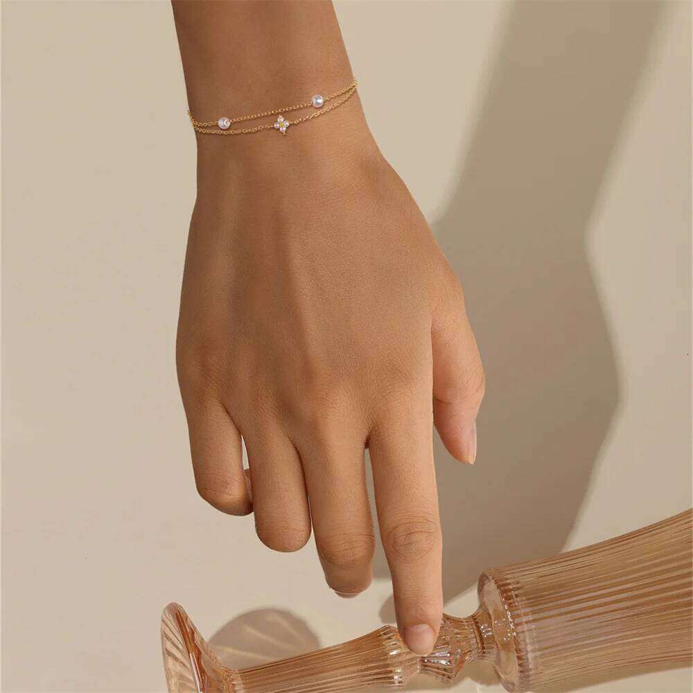 Aide 925 Sterling Silver Tiny Zirconia Double Chain Bracelet For Women High Quality Elegant Fine Jewelry Wedding Party Gift