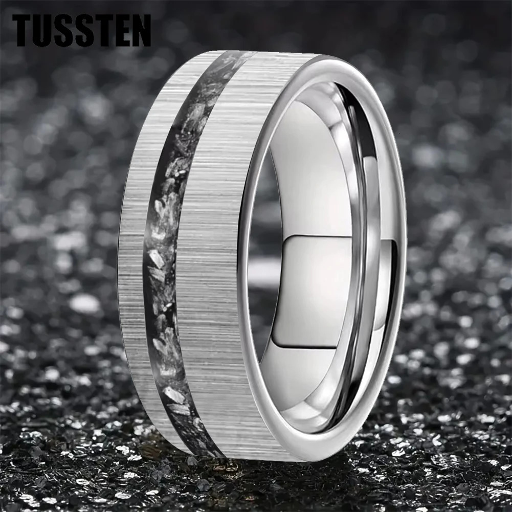 TUSSTEN 6/8MM Mens and Womens Wedding Ring With Meteorite Fragments Inset in the Offset groove for a Comfortable Fit 251230