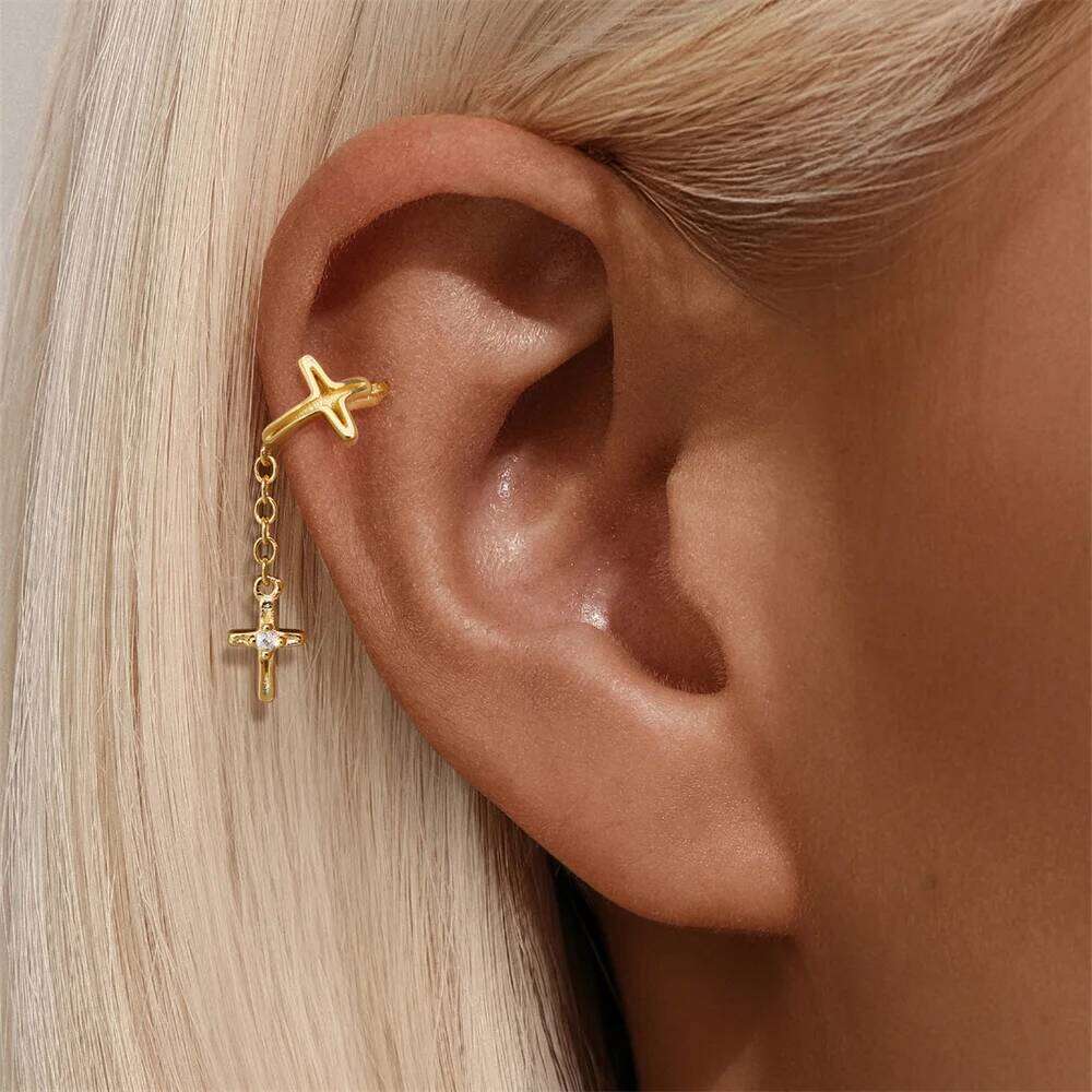 Aide 1pc 925 Sterling Silver Tassel Chain Hoop for Women Simple Exquisite Zircon Ear Earrings Fashion Jewelry Aretes