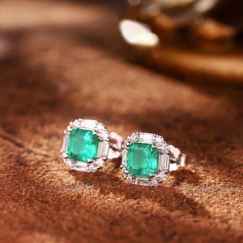 Huitan Creative Attractive Stud Earrings with Green Cubic Zirconia Simple Stylish Accessories for Women Chic Fashionable Jewelry