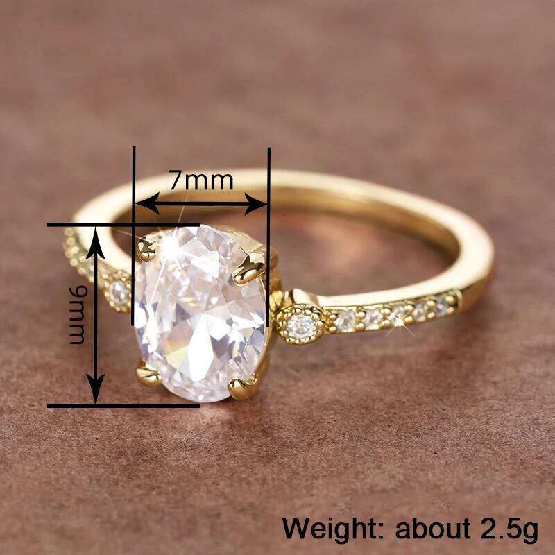 Huitan Classic Oval Cubic Zirconia Wedding for Women Gold Color Temperament Elegant Lady Engagement Rings Eternity Jewelry
