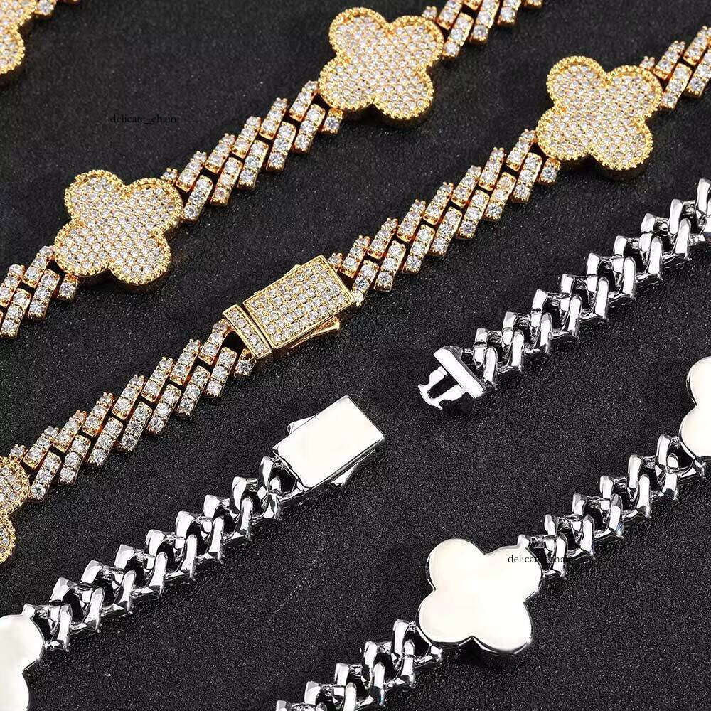 Hip Hop Clover Iced VVS Moissanite Tennis Chain Waterproof Non-Tarnish Men's Fashion Jewelry Necklace Wholesale 2025